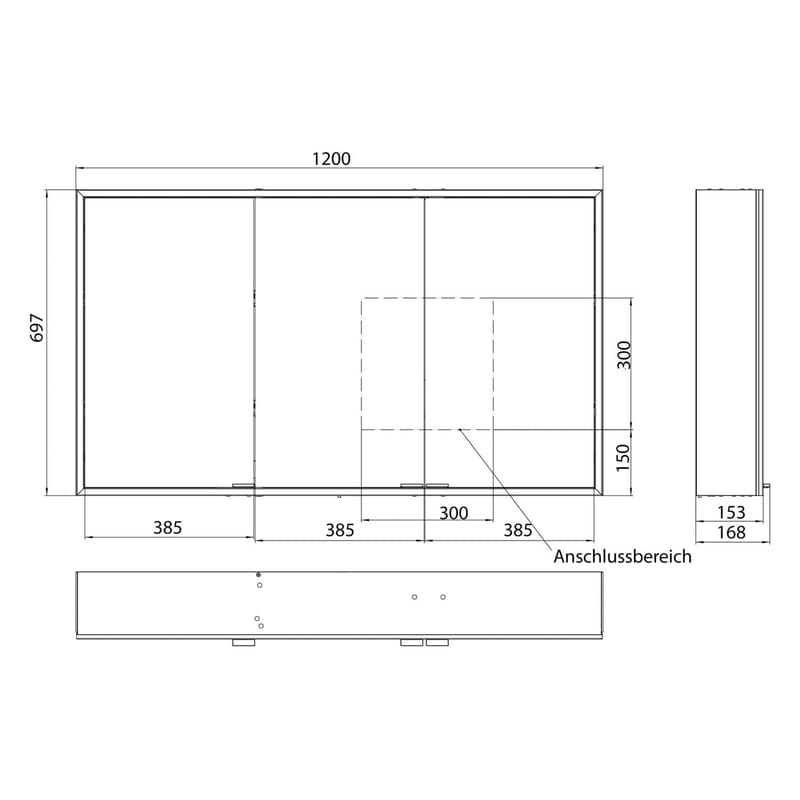 Kronenbach Cube 2.0 Spiegelschrank 120 cm, Aufputz, 3-türig
