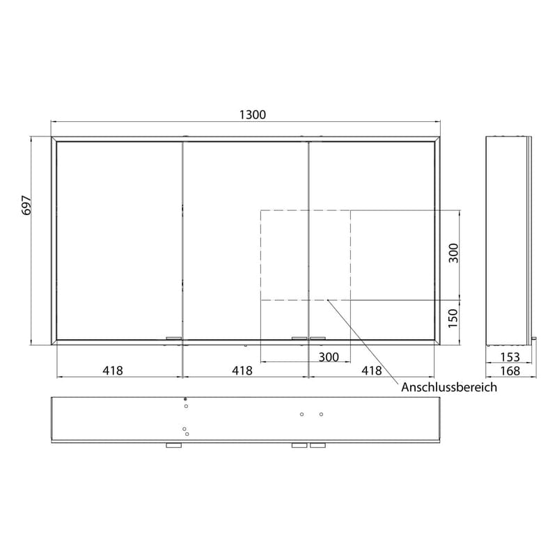 Kronenbach Cube 2.0 Spiegelschrank 130 cm, Aufputz, 3-türig