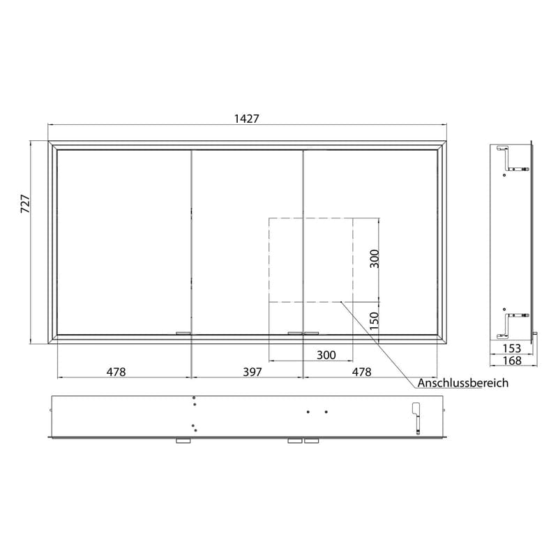 Kronenbach Cube 2.0 Spiegelschrank 140 cm, Unterputz, 3-türig