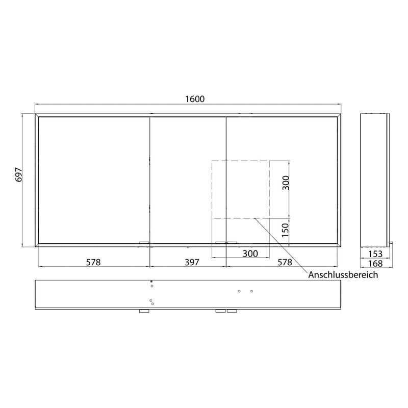 Kronenbach Cube 2.0 Spiegelschrank 160 cm, Aufputz, 3-türig