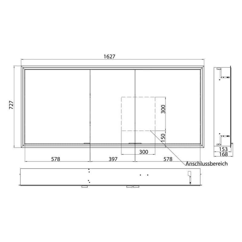 Kronenbach Cube 2.0 Spiegelschrank 160 cm, Unterputz, 3-türig