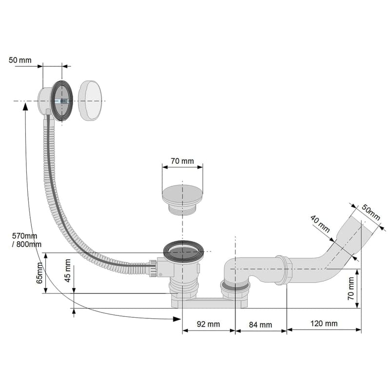 KRONENBACH Krontec Universele badkuip afvoer- en overloopset