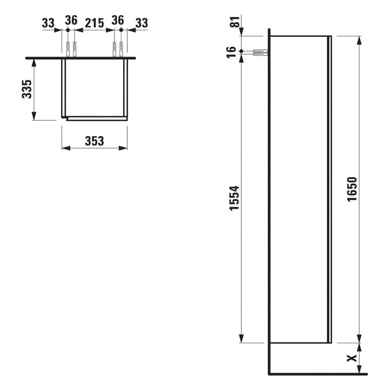 LAUFEN LANI Hochschrank 165 cm mit 1 Tür, Anschlag rechts