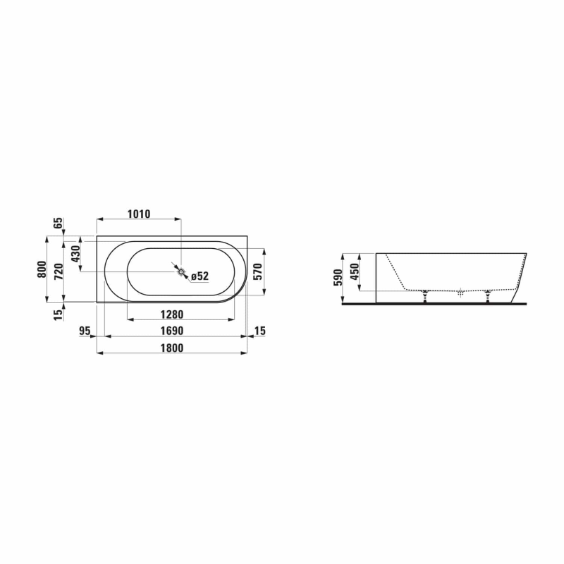 LAUFEN Pro Eck-Badewanne 180 x 80 cm Version links aus Marbond