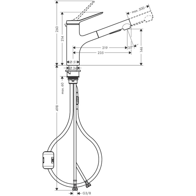 hansgrohe Zesis M33 Einhebel-Küchenarmatur 150, Eco, Ausziehbrause, 2 Strahlarten