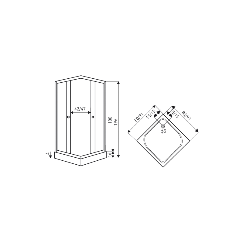 KERRA OLGA SQ BLACK Duschwand + Duschwanne