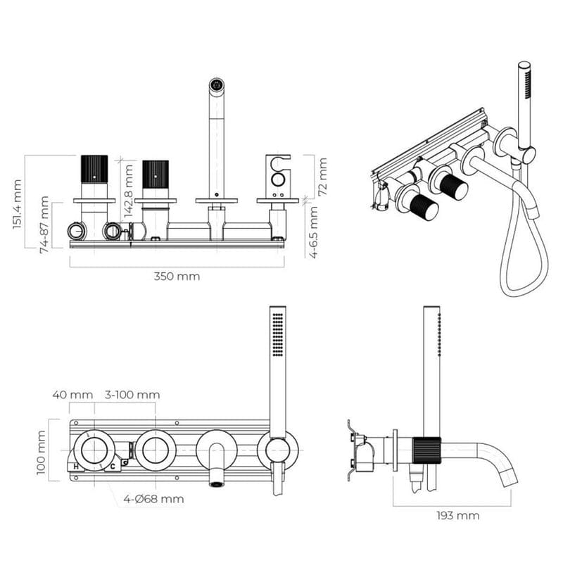 OLTENS Hamnes 4-Loch Unterputz-Wannen- und Duscharmatur