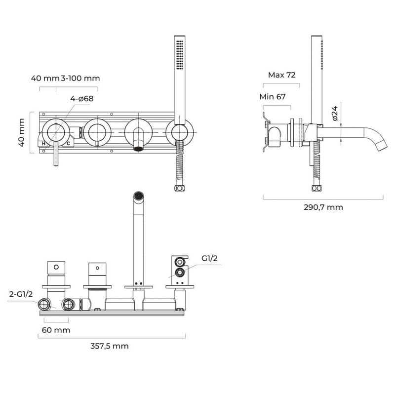 OLTENS Molle 4-Loch Unterputz-Wannen- und Duscharmatur