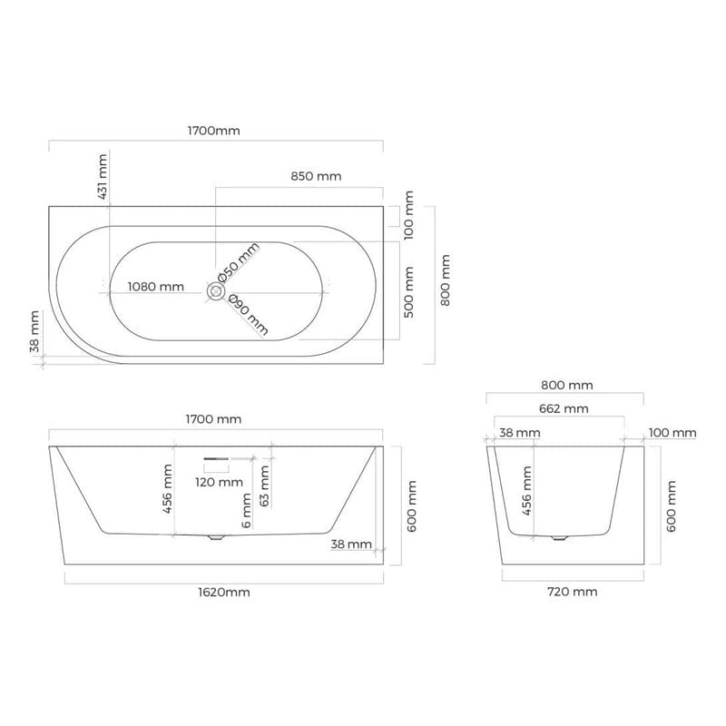 OLTENS Hulda freistehende Badewanne mit Ecke rechts 170 x 80 cm