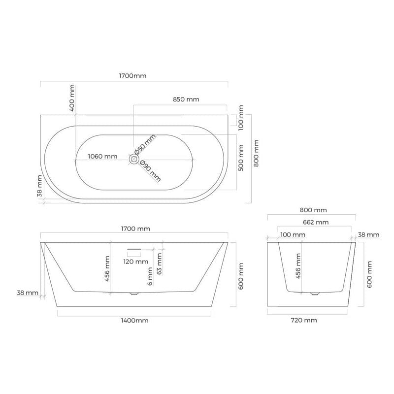 OLTENS Hulda wandmontierte Badewanne oval 170 x 80 cm