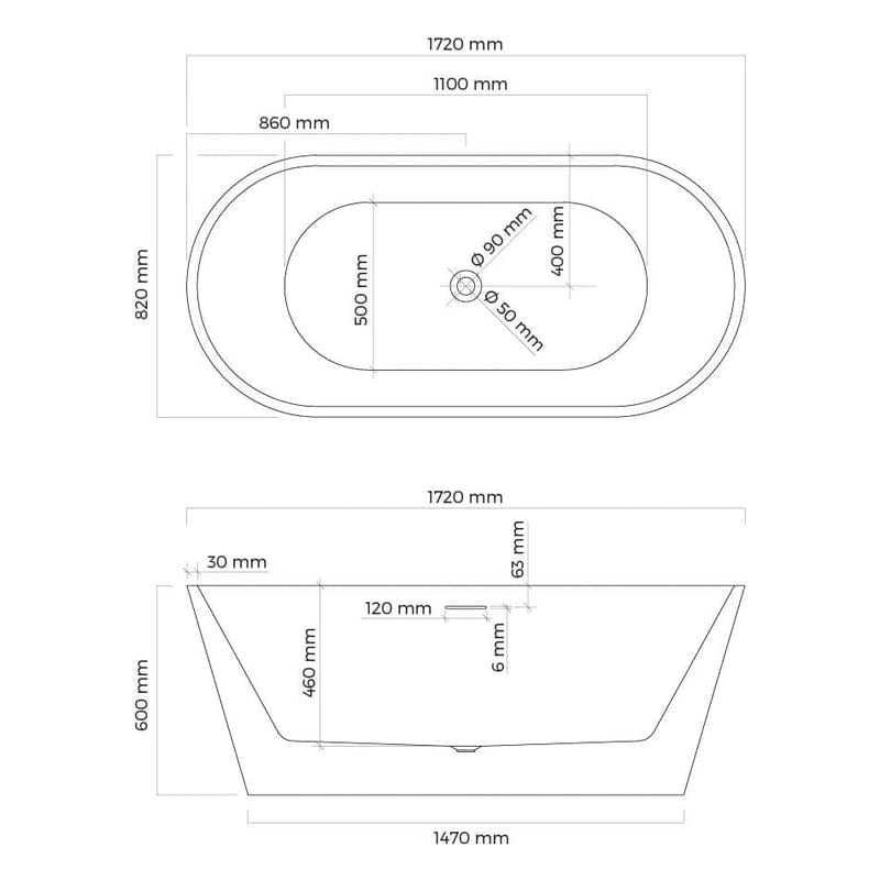 OLTENS Yrsa freistehende Badewanne oval 172 x 82 cm