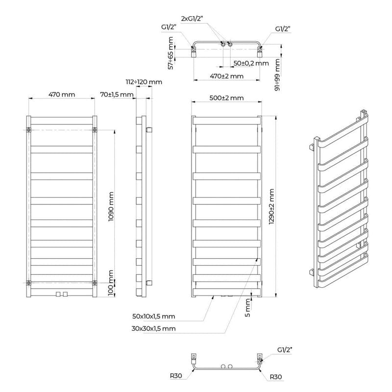 OLTENS Varme Badheizkörper 50 x 129,5 cm