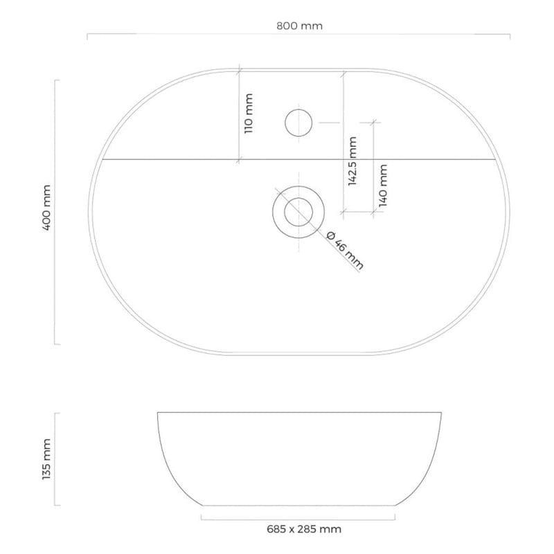 OLTENS Hamnes Thin Aufsatzwaschbecken oval 80 x 40 cm, mit Hahnloch, mit SmartClean