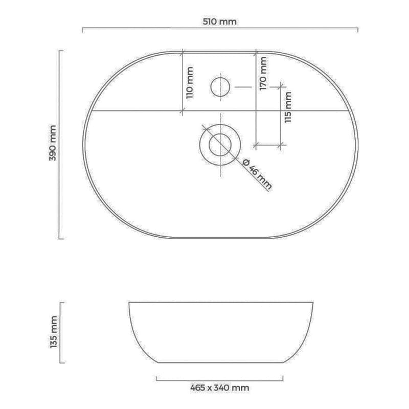 OLTENS Hamnes Thin Aufsatzwaschbecken oval mit Hahnloch