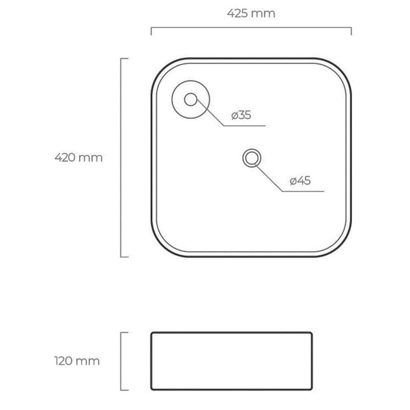 OLTENS Lysake Aufsatzwaschbecken quadratisch 42,5 x 42,5 cm, mit Hahnloch