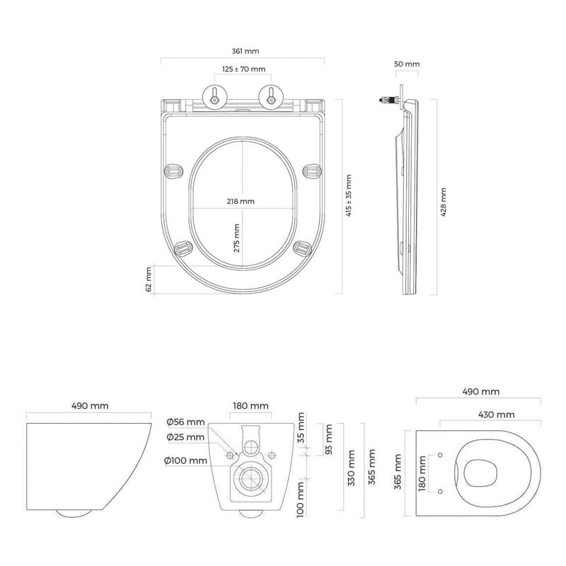 OLTENS Hamnes Kort Tiefspül-Wand-WC PureRim 37 x 49 cm, Set mit WC-Sitz, mit SmartClean