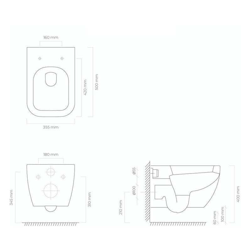 OLTENS Vernal Tiefspül-Wand-WC PureRim 34,5 x 50 cm, Set mit Slim WC-Sitz, mit SmartClean