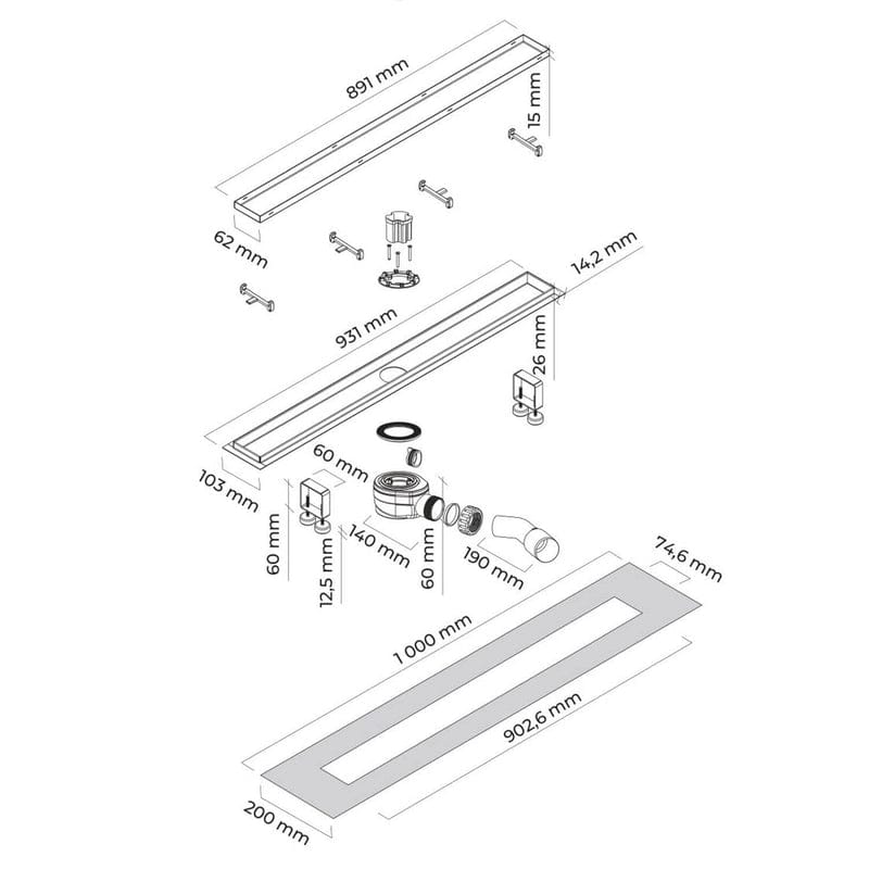 OLTENS Langan Duschrinne 90 cm mit Flansch und Wenderost-Abdeckung