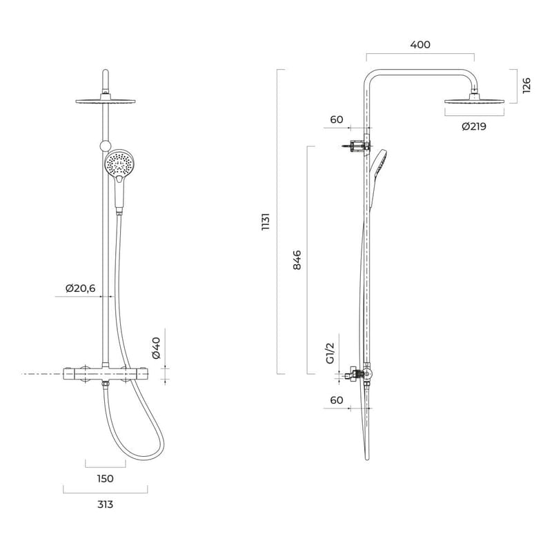 OLTENS Atran Duschsystem mit Aufputz-Thermostat, Handbrause und Kopfbrause rund