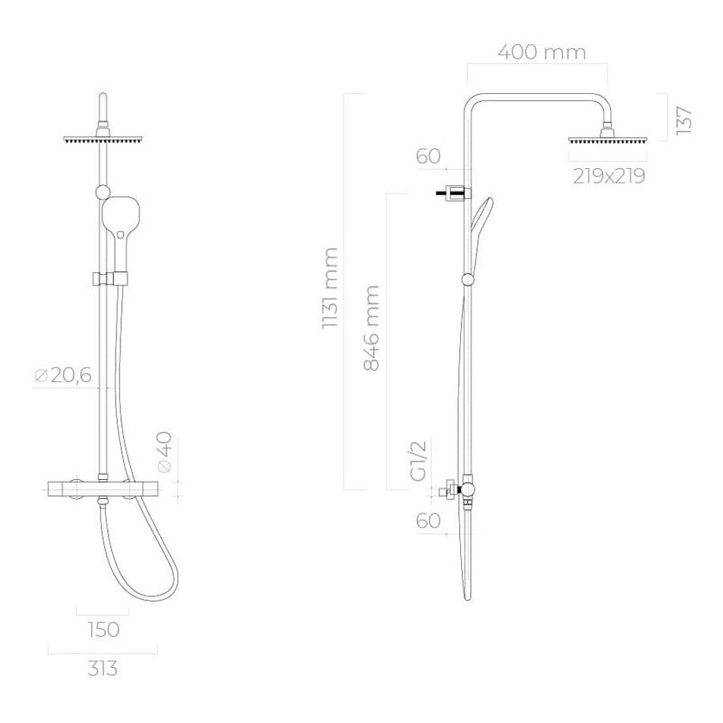 OLTENS Atran (S) Duschsystem mit Aufputz-Thermostat, Handbrause und Kopfbrause eckig