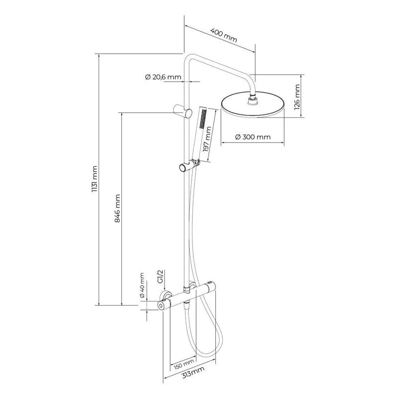 OLTENS Boran Duschsystem mit Aufputz-Thermostat, Stabhandbrause und Kopfbrause rund