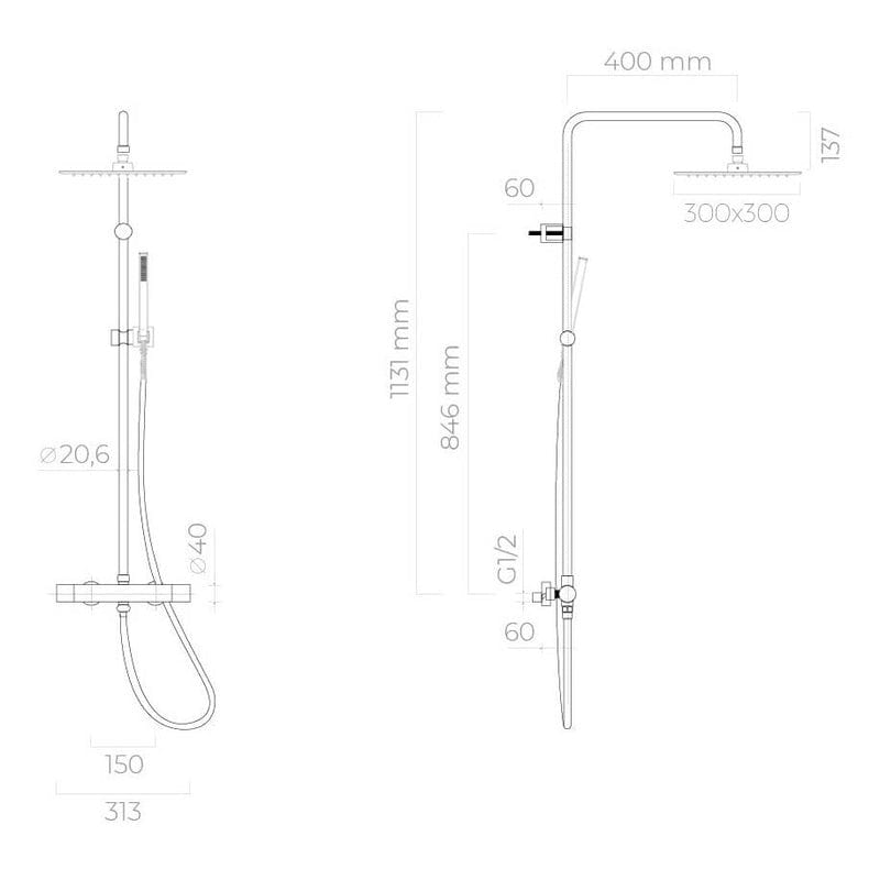 OLTENS Boran (S) Duschsystem mit Aufputz-Thermostat, Stabhandbrause und Kopfbrause eckig