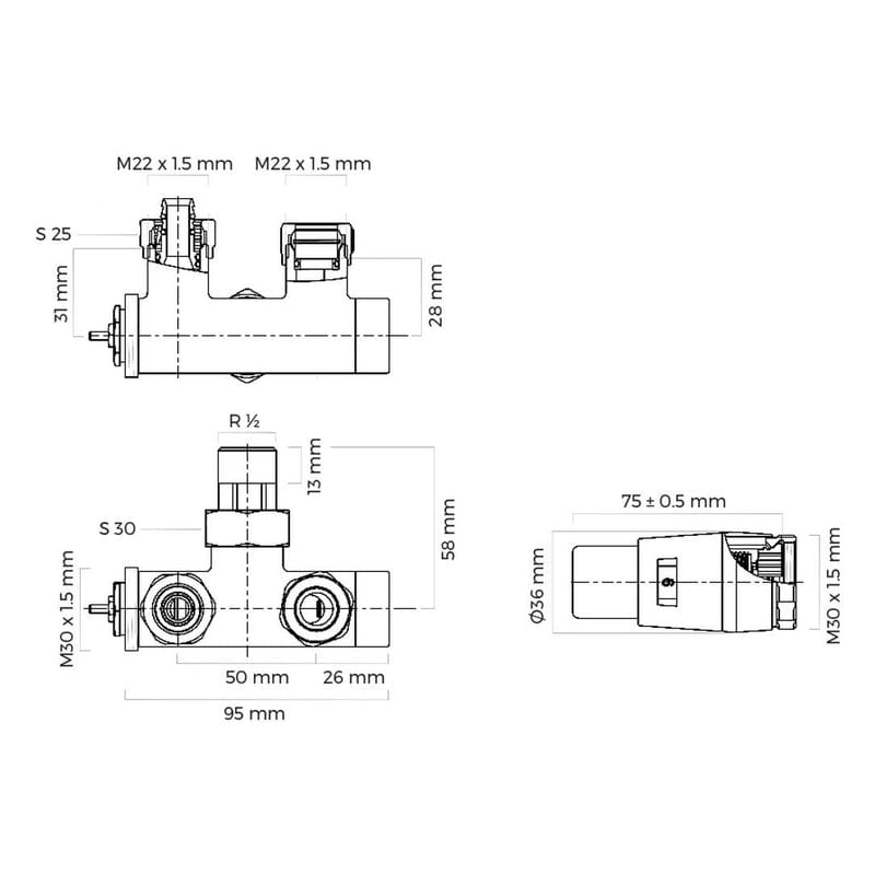 OLTENS Vamare Ventiel Een-Gat Radiator Thermostaat-Set, Thermostaatknop