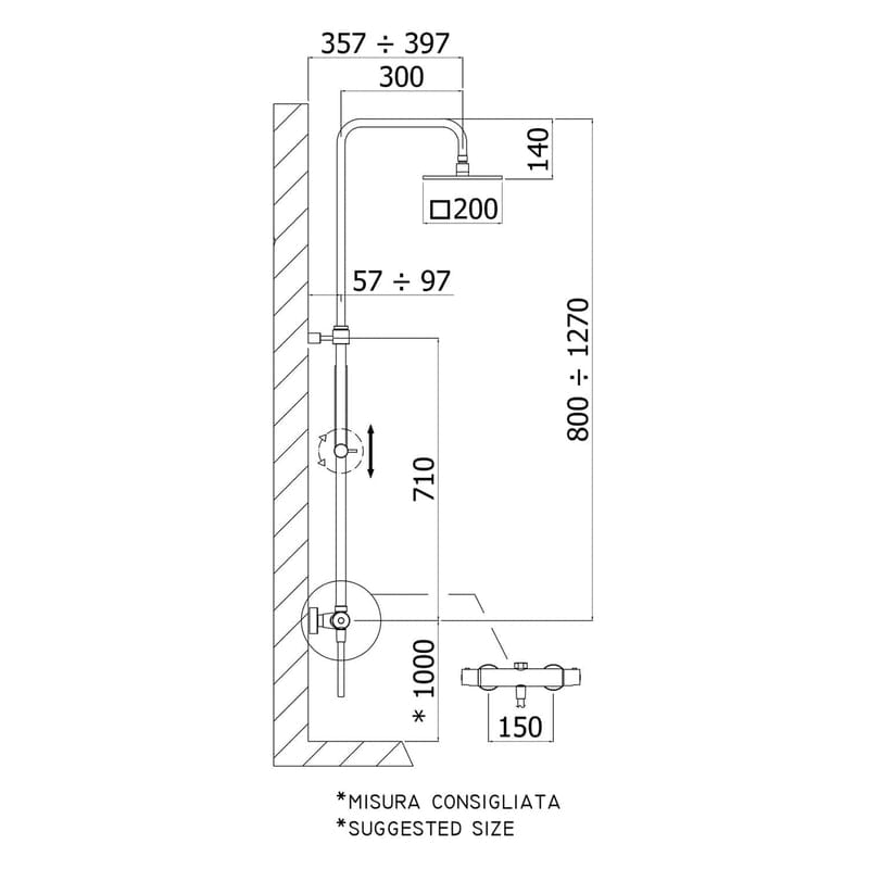 pianura Giulia Duschsystem Aufputz mit Thermostat und Kopfbrause 20 x 20 cm