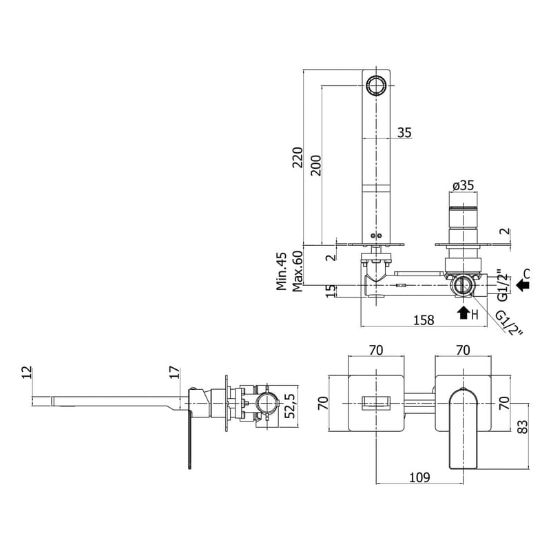 pianura Giulia Waschtisch-Wandarmatur 20 cm inkl. Grundkörper, wassersparend