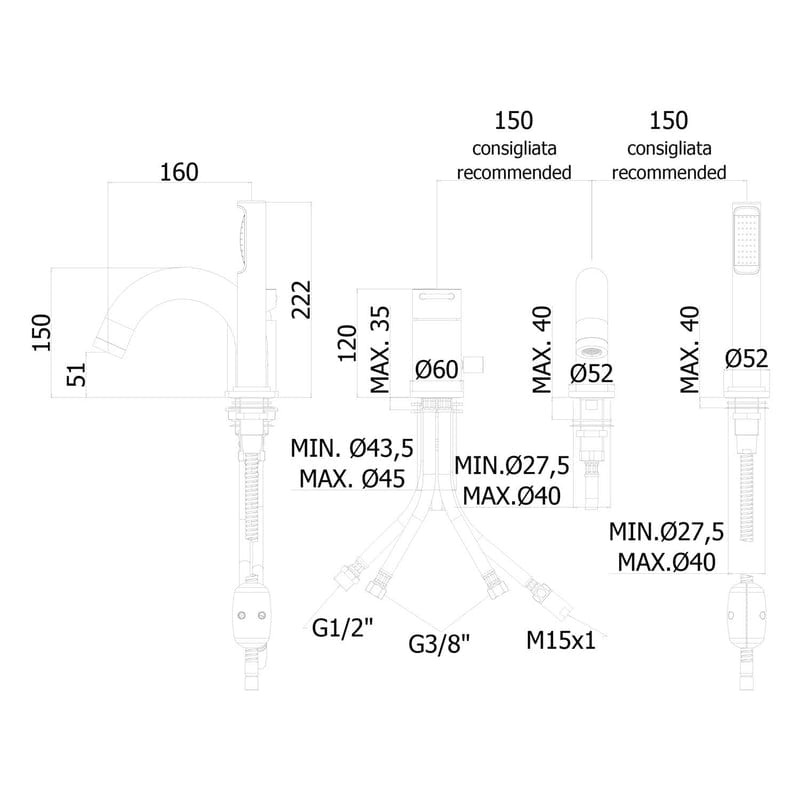 pianura Stella Dreiloch-Wannenrand-Einhebelmischer mit erhöhter Durchflussleistung