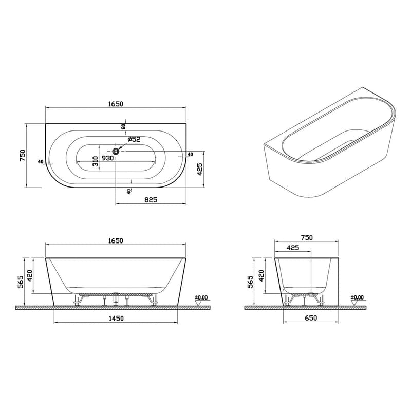 PIANURA Valentina Voorwand-Badewanne