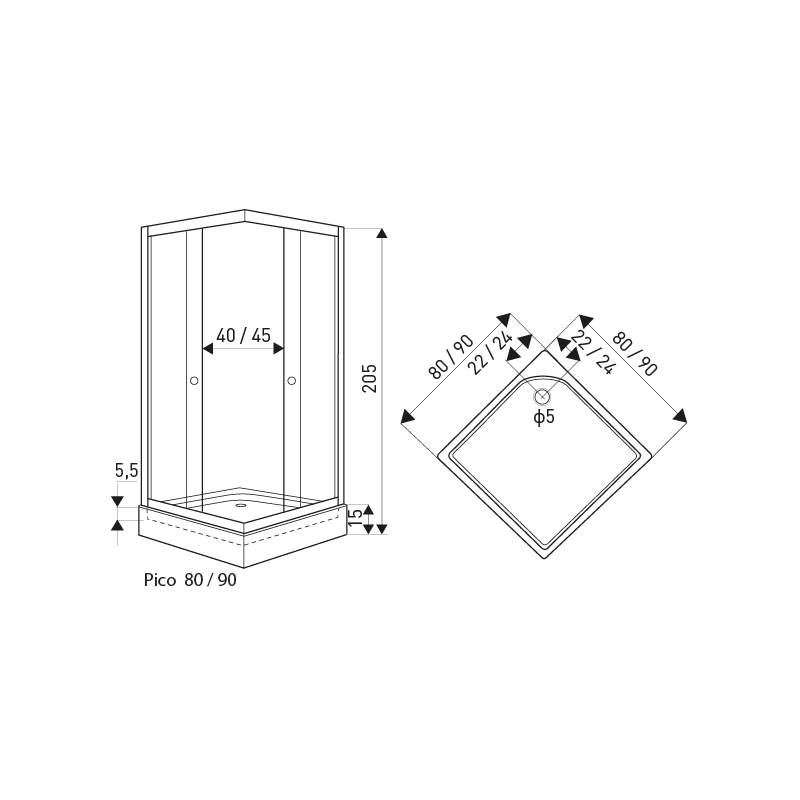 KERRA PICO Clear Duschwand + Duschwanne