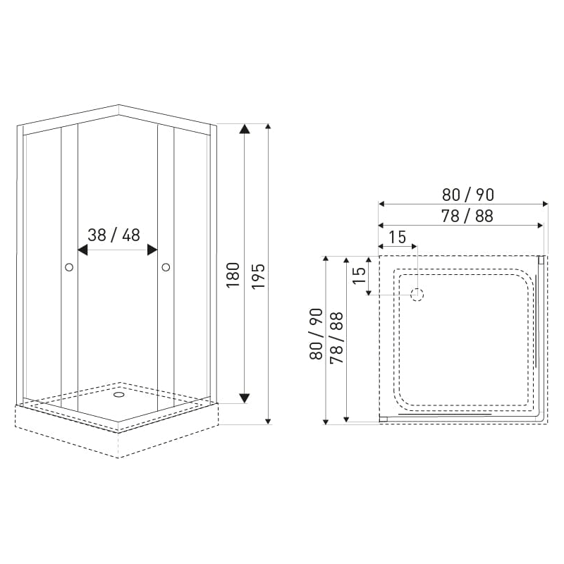KERRA PIXEL SQ BL Duschwand + Duschwanne