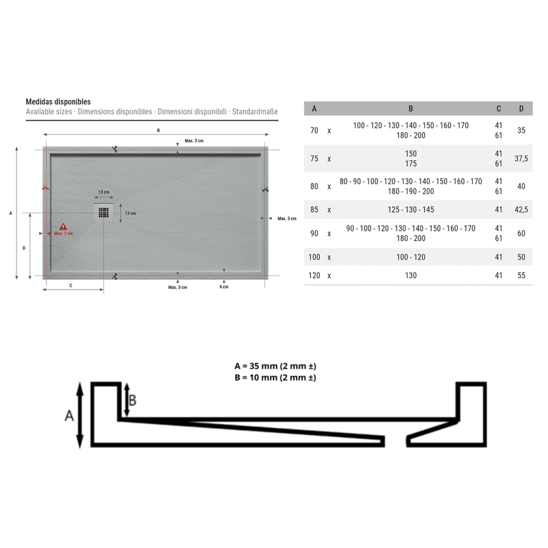 Mineralguss-Duschwanne extra flach mit Rand SARIN