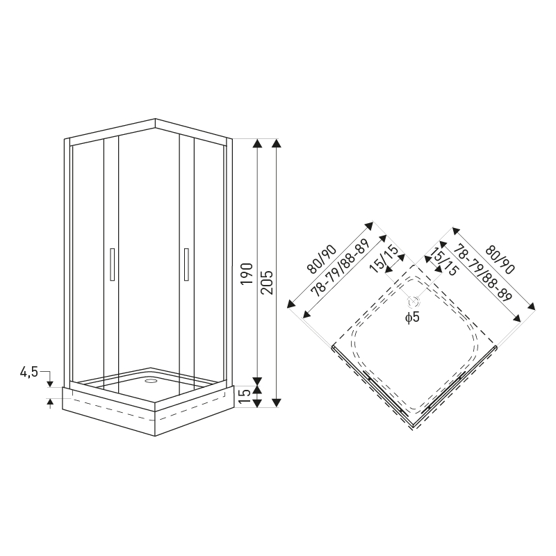 KERRA SOHO SQ BL Duschwand + Duschwanne