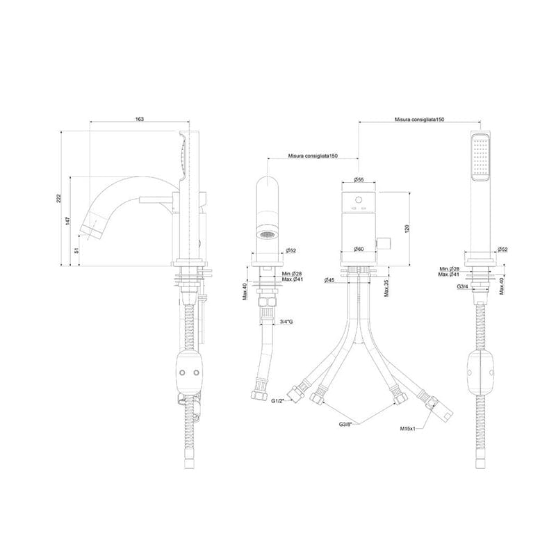 Steinkamp Living 3-Loch Wannenrand Einhebelmischer mit Wanneneinlauf, Umsteller und Brausegarnitur, incl. Brauseschlauch