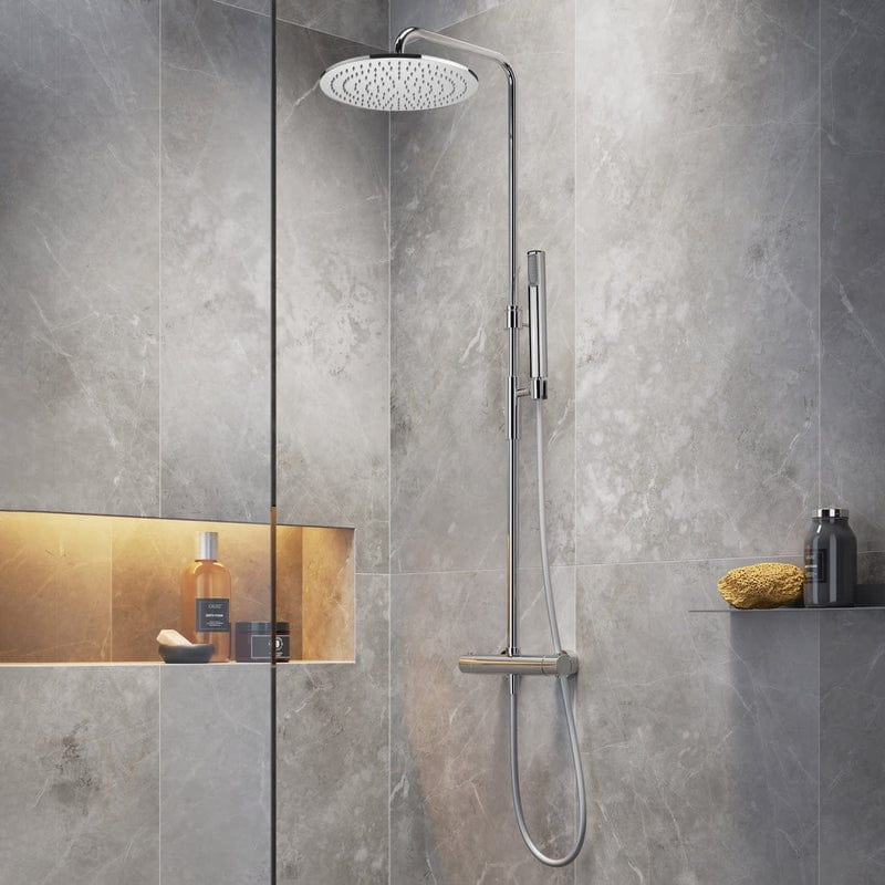 Steinkamp Living Thermostat Duschsystem AP mit Kopfbrause Ø 30 cm und Stabhandbrause, Höhenverstellbar