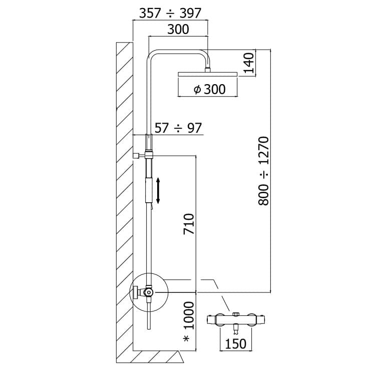 Steinkamp Living Thermostat Duschsystem AP mit Kopfbrause Ø 30 cm und Stabhandbrause, Höhenverstellbar