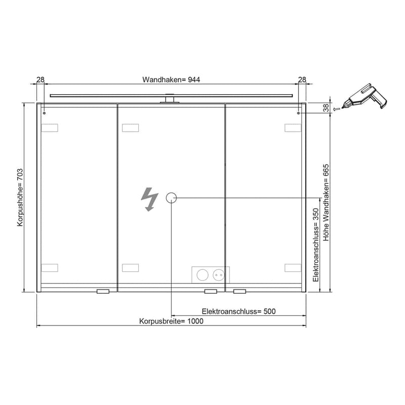 Steinkamp Living 2.0 Spiegelschrank 100 cm mit 3 Drehtüren, inkl. LED-Aufsatzleuchte