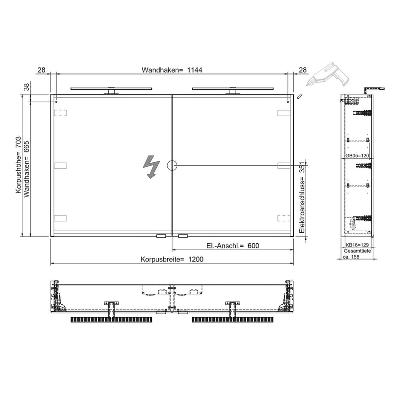 Steinkamp Living 2.0 Spiegelschrank 120 cm mit 2 Drehtüren, inkl. 2 LED-Aufsatzleuchten