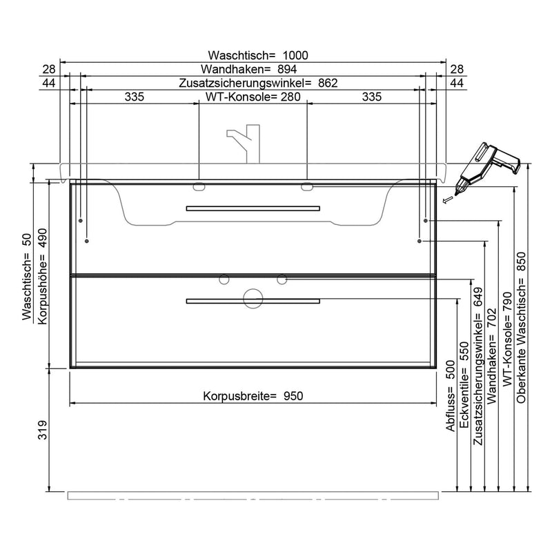 Steinkamp Living 2.0 Waschtischunterschrank 95 cm mit Villeroy & Boch Subway 3.0 Waschtisch 100 cm mit Überlauf