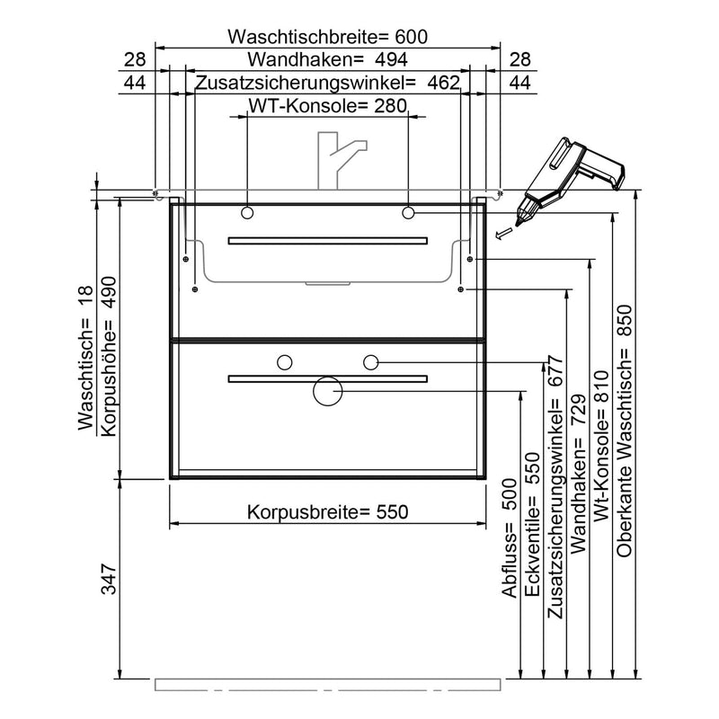 Steinkamp Living 2.0 Waschtischunterschrank 55 cm mit Villeroy & Boch Venticello Waschtisch 60 cm CeramicPlus mit Überlauf