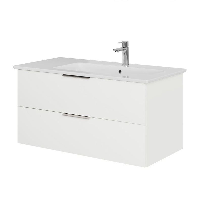 Steinkamp Living 2.0 Waschtischunterschrank 95 cm mit Villeroy & Boch Venticello Waschtisch 100 cm CeramicPlus mit Überlauf, Becken rechts