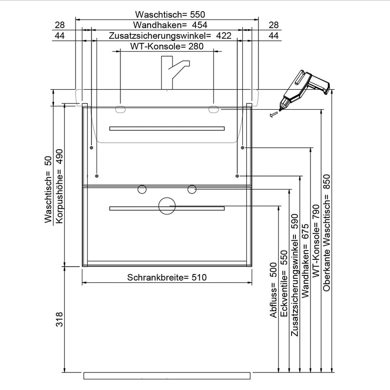 Steinkamp Living 2.0 Waschtischunterschrank 51 cm für Villeroy & Boch Subway 3.0 Waschtisch 55 cm