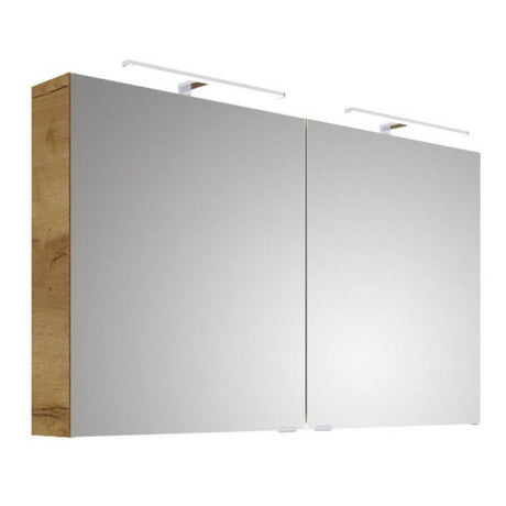 Steinkamp Living 2.0 Spiegelschrank 120 cm mit 2 Drehtüren, inkl. 2 LED-Aufsatzleuchten