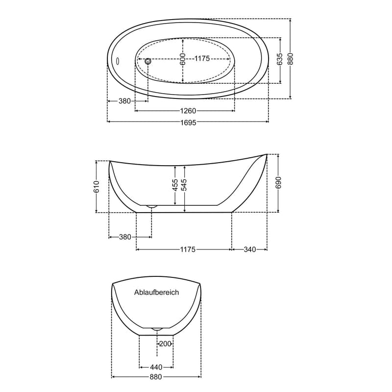 Steinkamp Loft freistehende Ovalbadewanne 169,5 x 88 cm