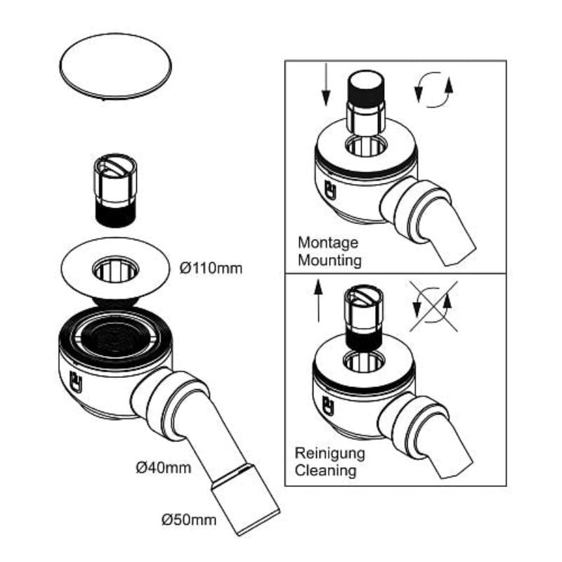 Sturotec Ablaufgarnitur für Duschwanne mit Abdeckhaube Ø 9 cm