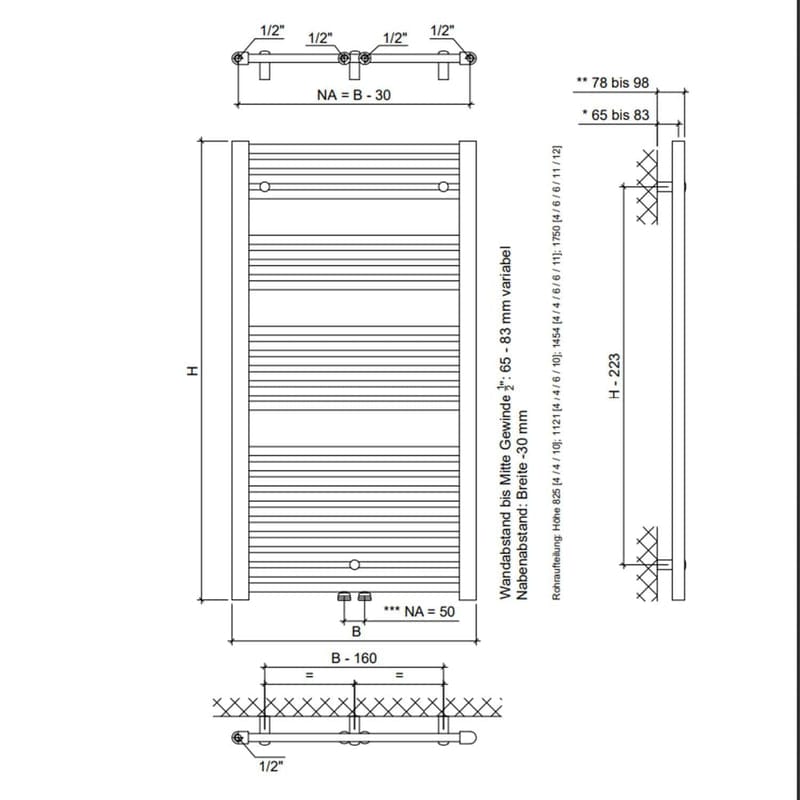 Sturotec Bath X E Badheizkörper 60 x 145,4 cm, rein elektrisch, mit integr. Raumthermostat, inkl. Fernbedienung