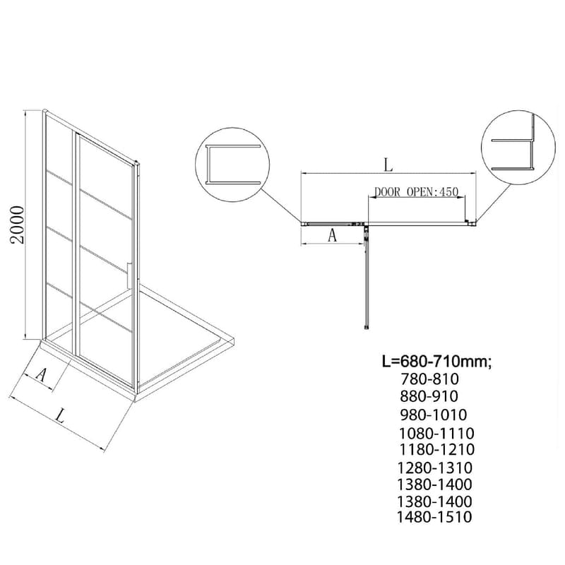 Sturotec 3060 Drehtür mit Festelement 100 x 200 cm für Nische mit Nano-Beschichtung