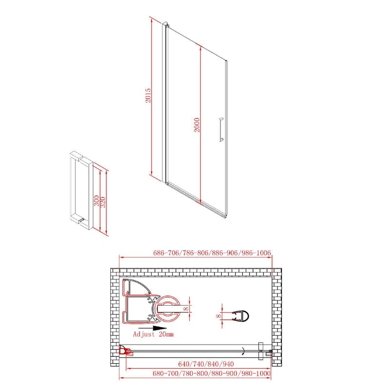 Sturotec 3020 Pendeltür für Nische 90 x 200 cm mit Nano-Beschichtung, Anschlag links